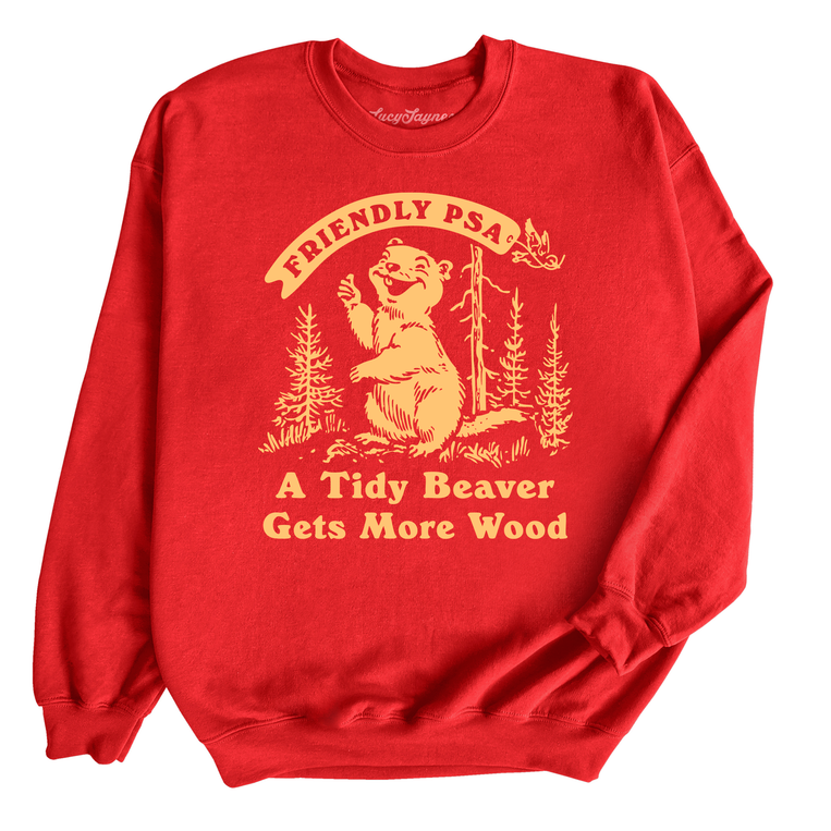 A Tidy Beaver Gets More Wood Graphic Sweatshirt - Red