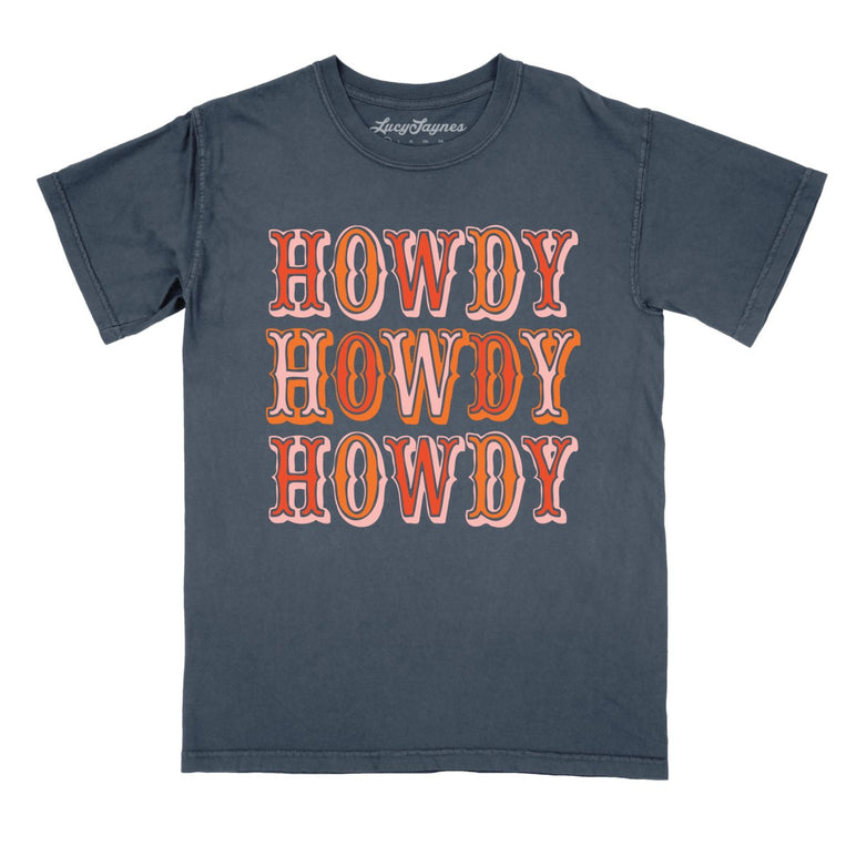 Retro Howdy Comfort Colors Graphic Tee - Denim