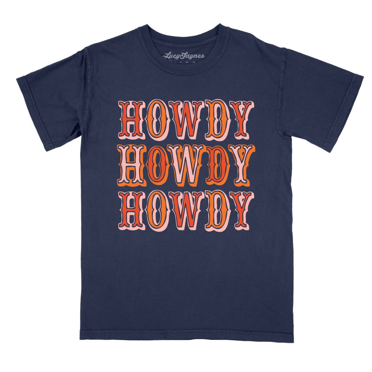 Retro Howdy Comfort Colors Graphic Tee - True Navy