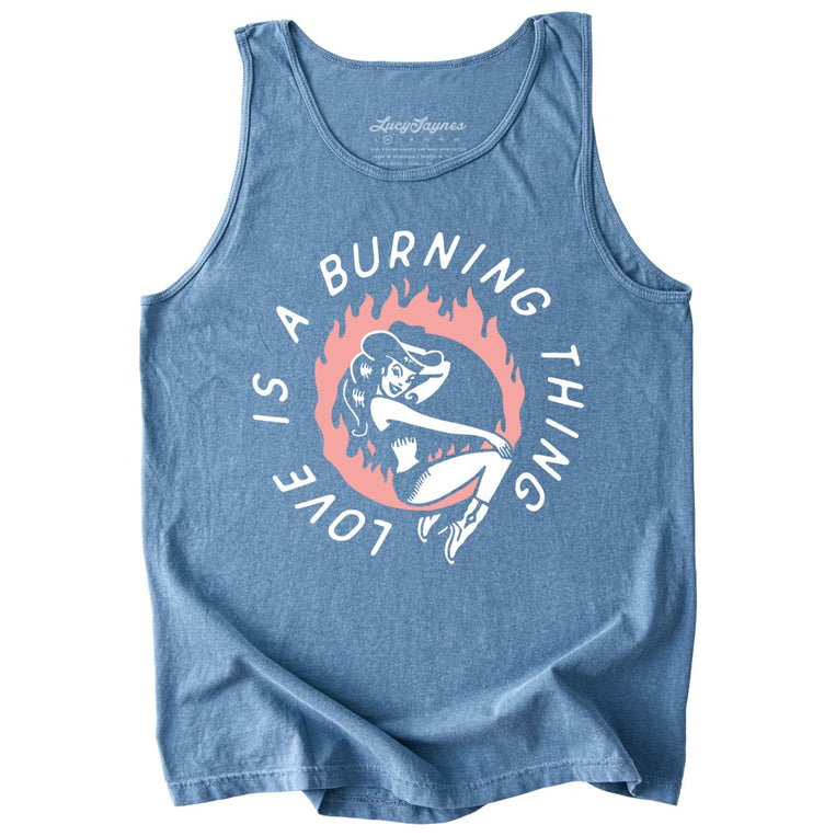 Ring of Fire Comfort Colors Graphic Tank Top - Blue Jean