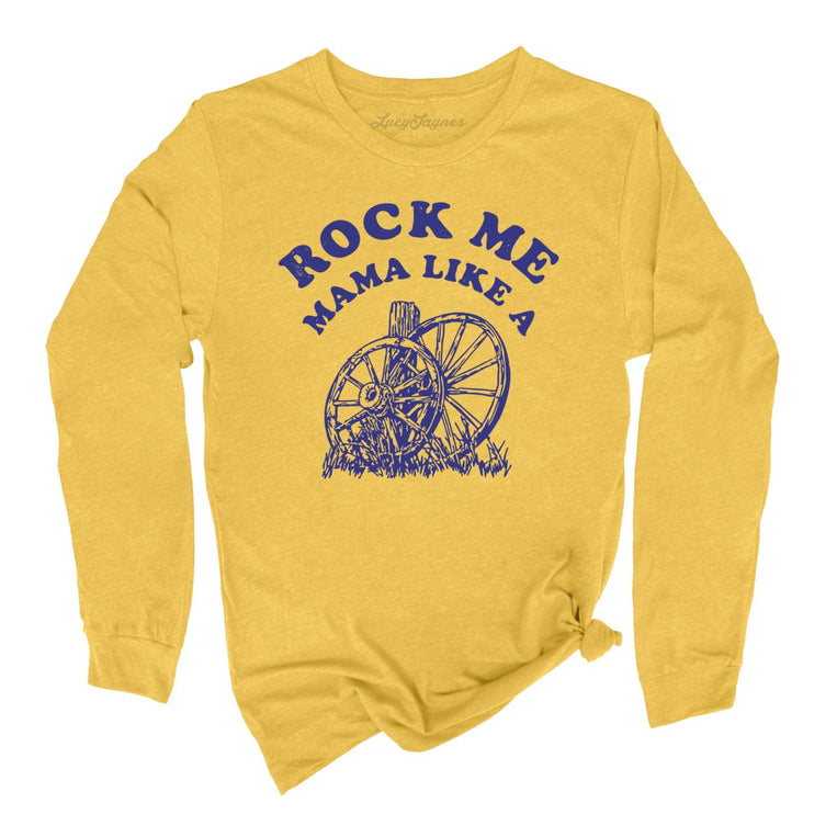 Rock Me Mama Graphic Long Sleeve Tee - Heather Yellow Gold