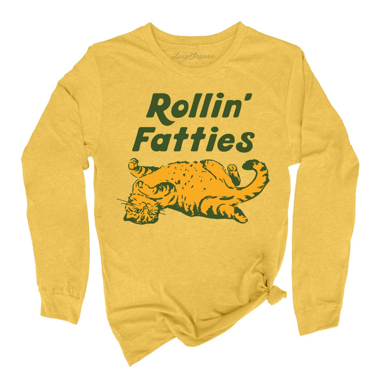 Rollin' Fatties Graphic Long Sleeve Tee - Heather Yellow Gold