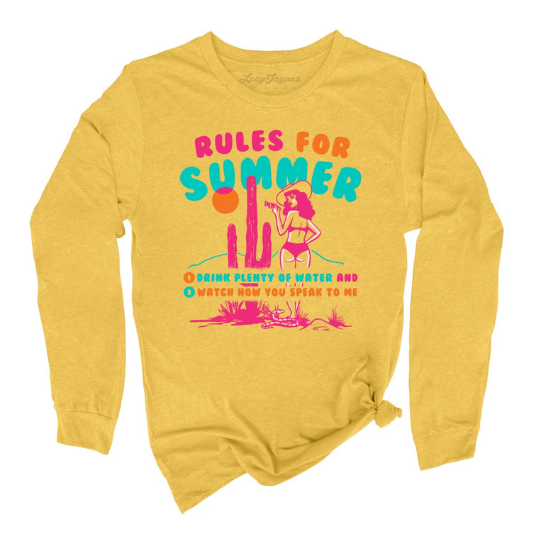 Rules For Summer Graphic Long Sleeve Tee - Heather Yellow Gold