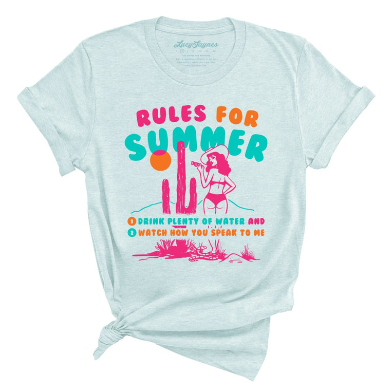 Rules For Summer Graphic Tee - Heather Ice Blue