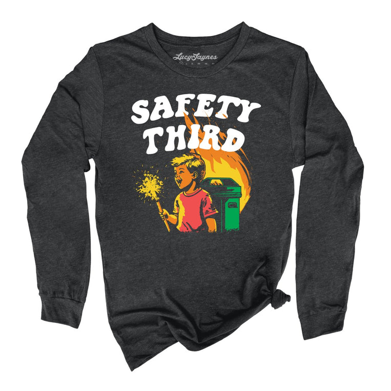 Safety Third Graphic Long Sleeve Tee - Dark Grey Heather
