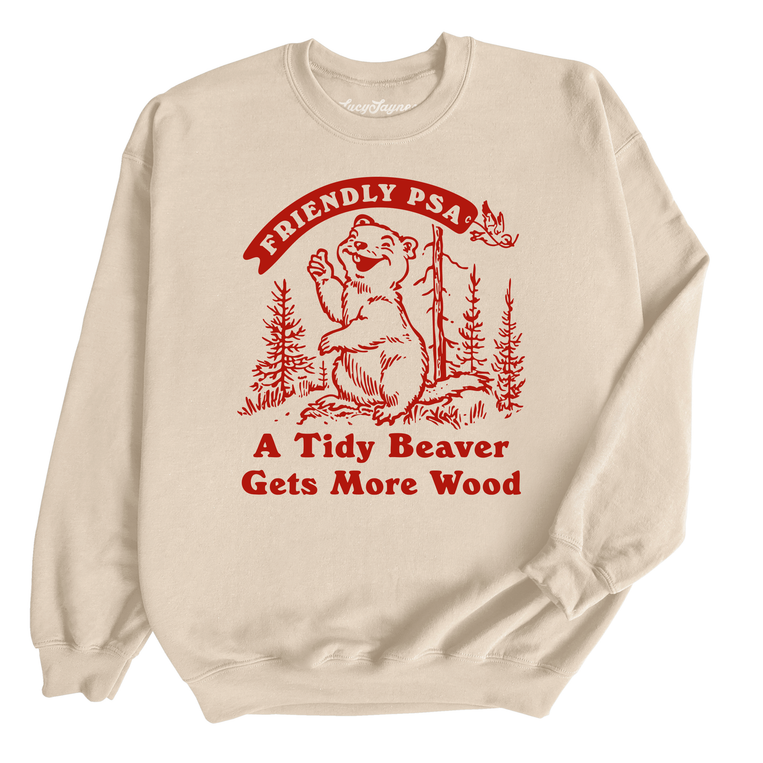 A Tidy Beaver Gets More Wood Graphic Sweatshirt - Sand