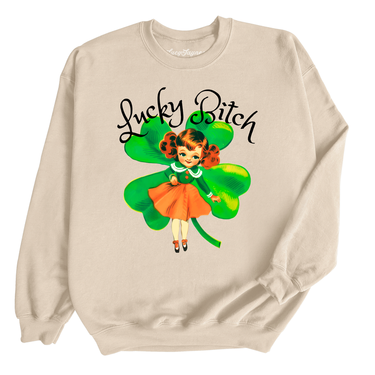 Lucky Bitch Graphic Sweatshirt - Sand