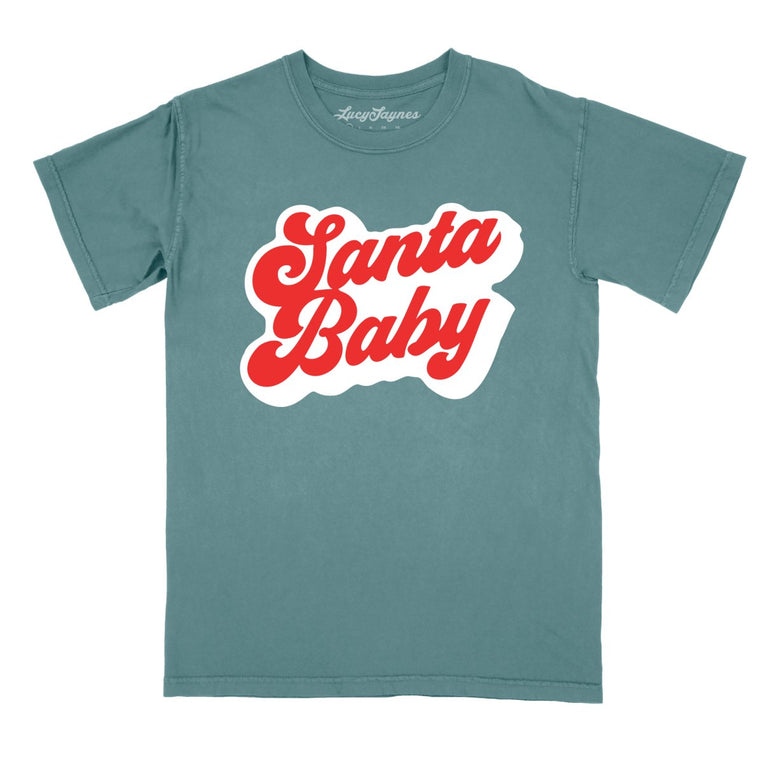 Santa Baby Comfort Colors Graphic Tee - Blue Spruce