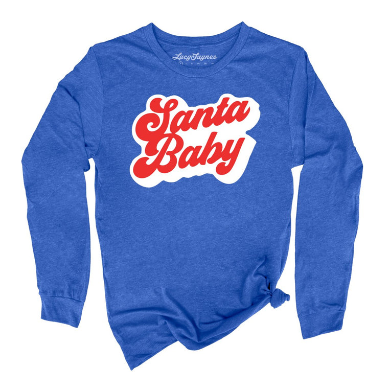 Santa Baby Graphic Long Sleeve Tee - Heather True Royal
