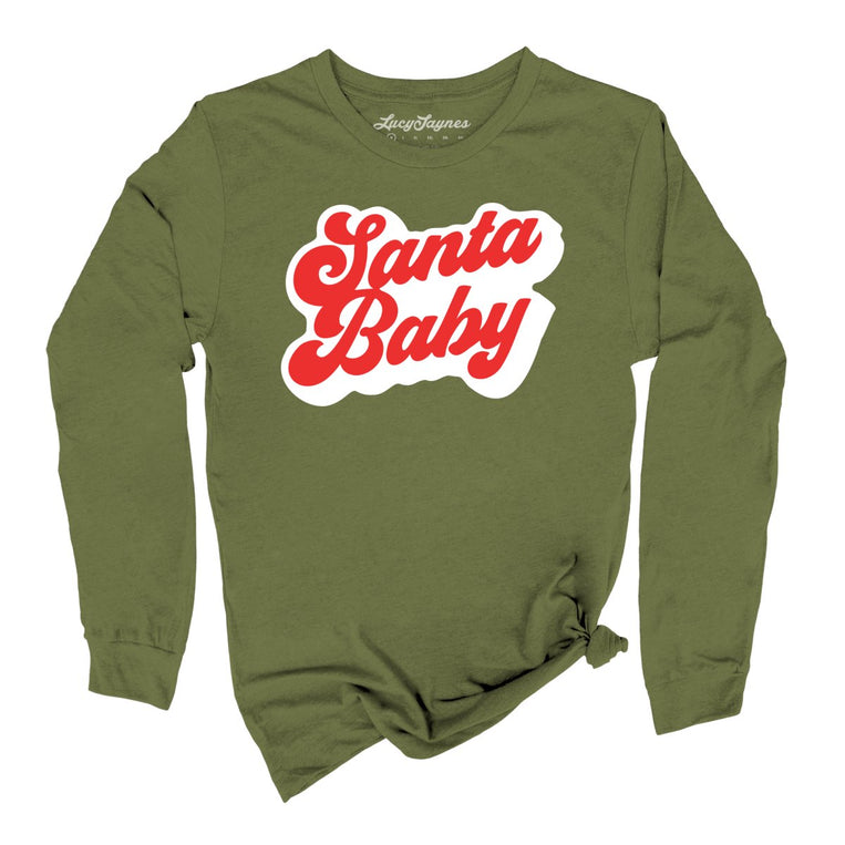 Santa Baby Graphic Long Sleeve Tee - Olive