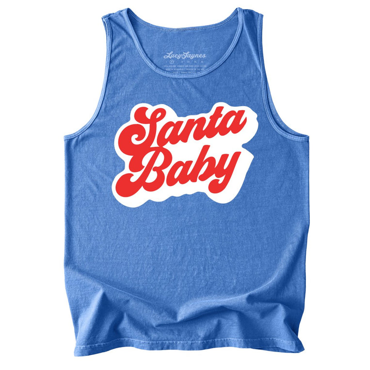 Santa Baby Comfort Colors Graphic Tank Top - Flo Blue