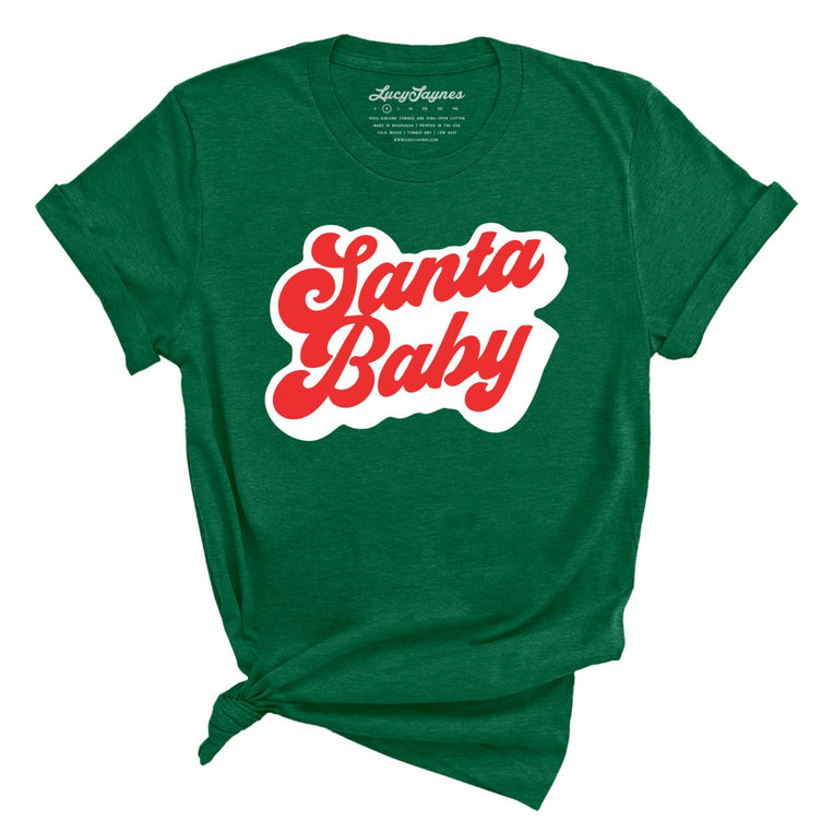 Santa Baby Graphic Tee - Heather Grass Green