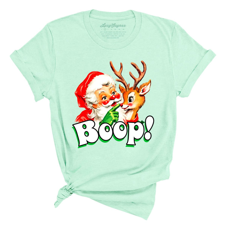 Santa Boop Graphic Tee - Heather Mint
