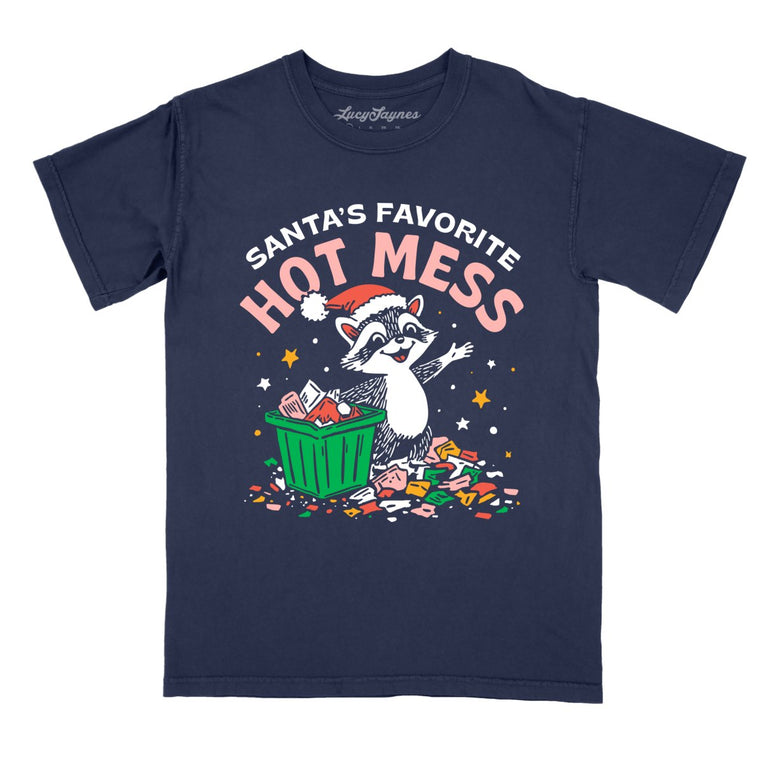 Santa's Favorite Hot Mess Comfort Colors Graphic Tee - True Navy