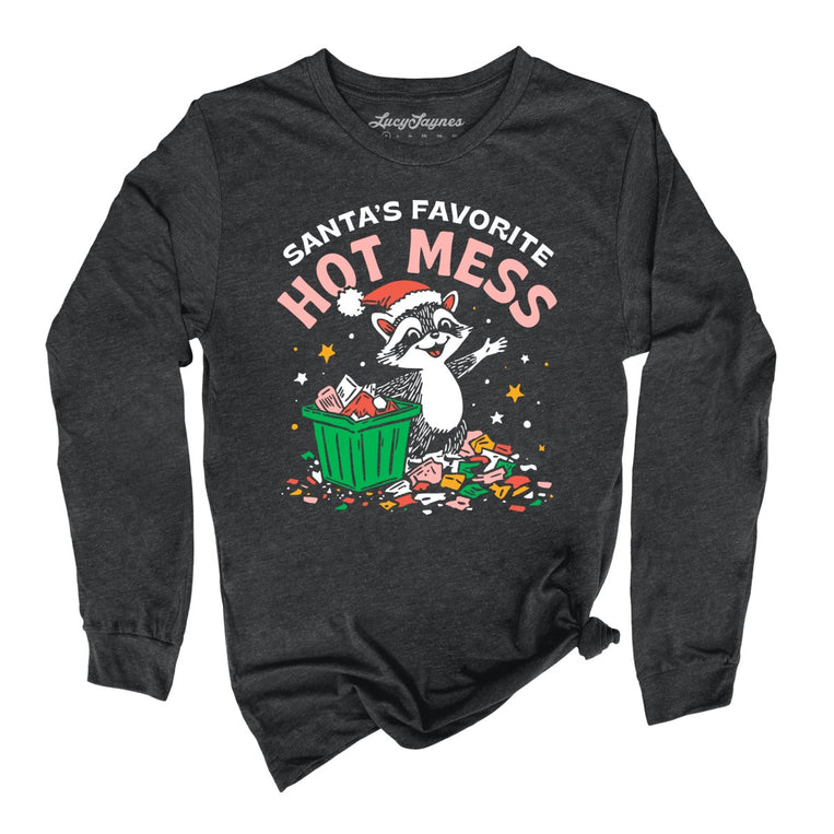 Santa's Favorite Hot Mess Graphic Long Sleeve Tee - Dark Grey Heather