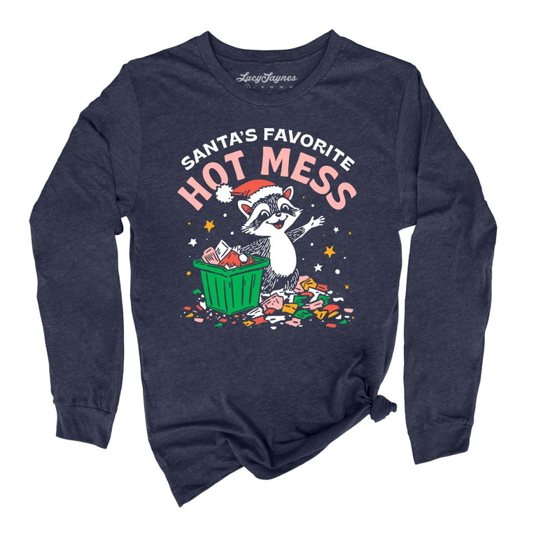 Santa's Favorite Hot Mess Graphic Long Sleeve Tee - Heather Navy