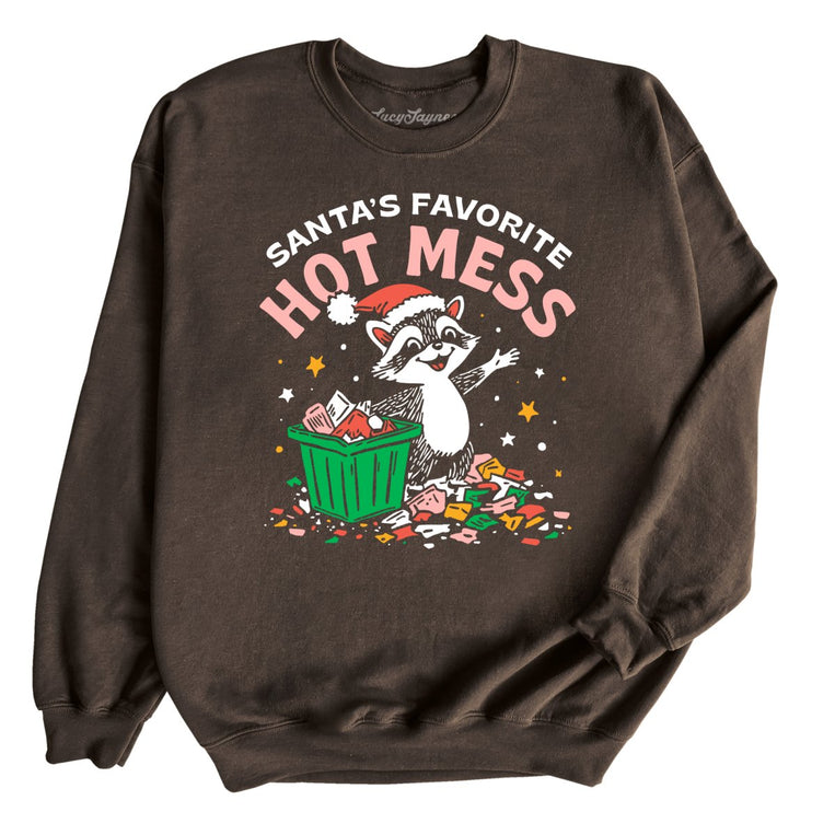 Santa's Favorite Hot Mess Graphic Sweatshirt - Dark Chocolate