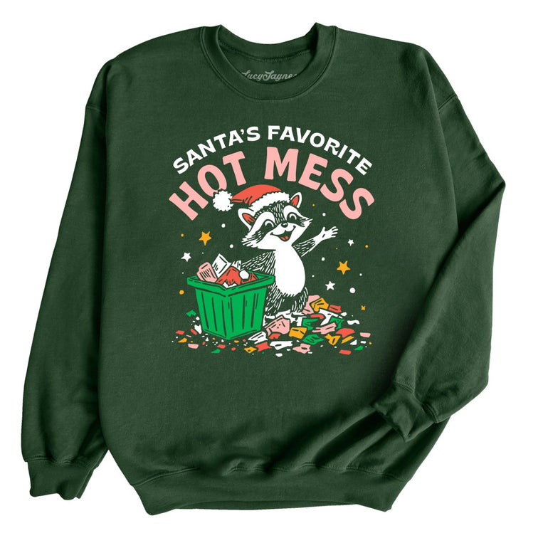 Santa's Favorite Hot Mess Graphic Sweatshirt - Forest Green