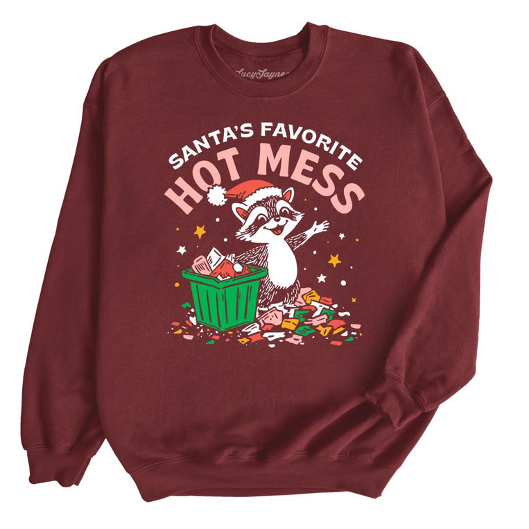 Santa's Favorite Hot Mess Graphic Sweatshirt - Maroon