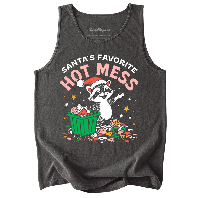 Santa's Favorite Hot Mess Comfort Colors Graphic Tank Top - Pepper