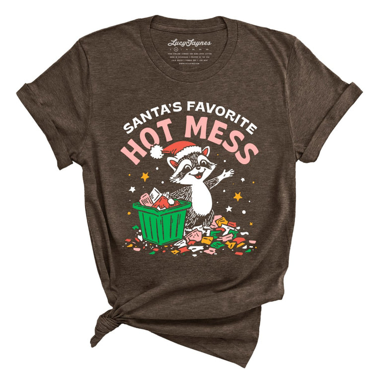 Santa's Favorite Hot Mess Graphic Tee - Heather Brown