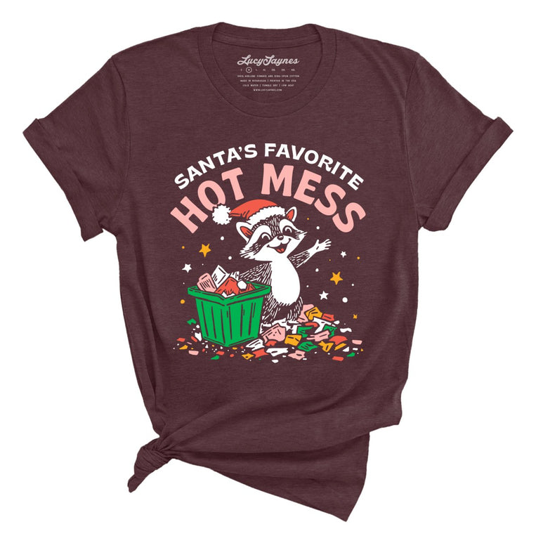 Santa's Favorite Hot Mess Graphic Tee - Heather Maroon