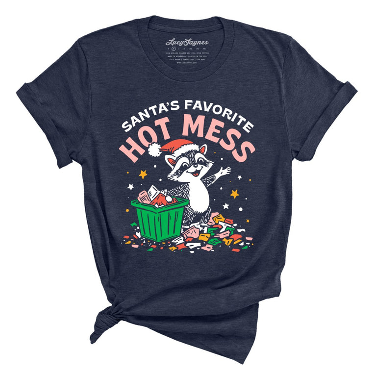 Santa's Favorite Hot Mess Graphic Tee - Heather Midnight Navy