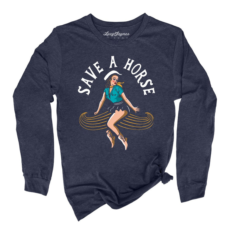 Save a Horse Graphic Long Sleeve Tee - Heather Navy