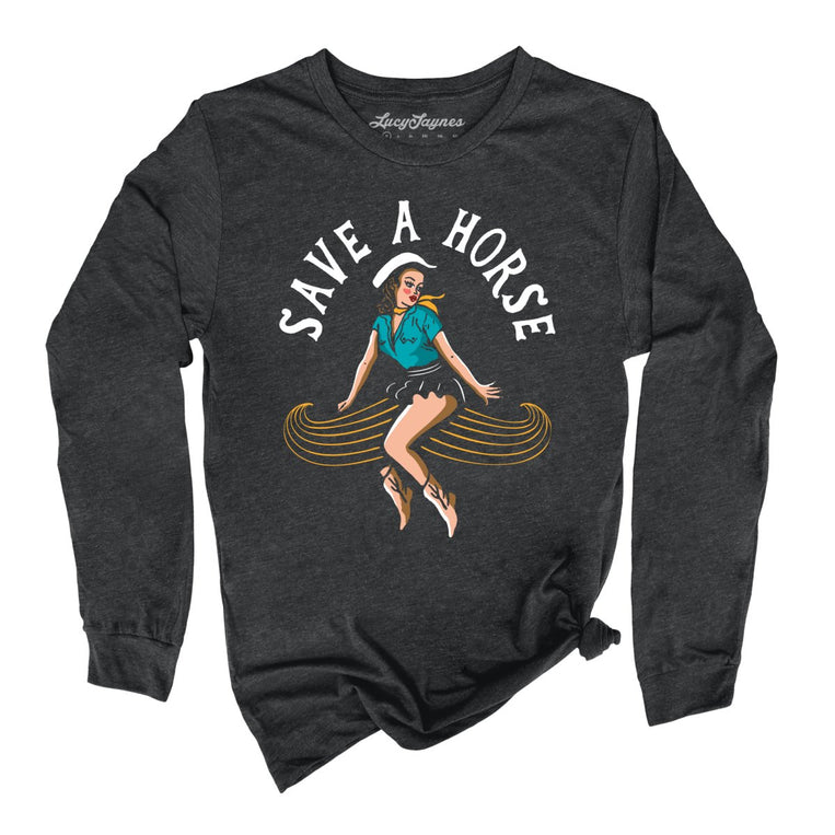 Save a Horse Graphic Long Sleeve Tee - Dark Grey Heather