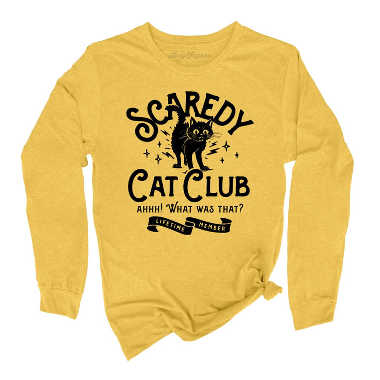 Scaredy Cat Club Graphic Long Sleeve Tee - Heather Yellow Gold
