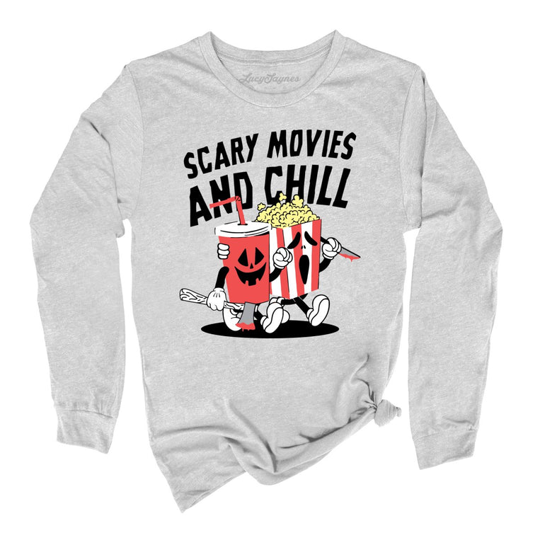 Scary Movies and Chill Graphic Long Sleeve Tee - Athletic Heather