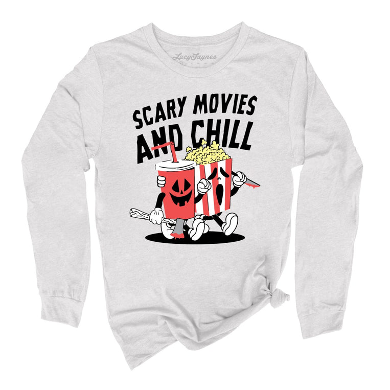 Scary Movies and Chill Graphic Long Sleeve Tee - Ash