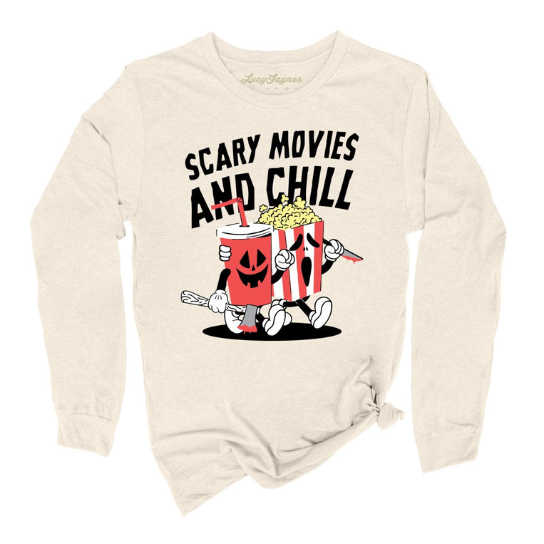 Scary Movies and Chill Graphic Long Sleeve Tee - Natural