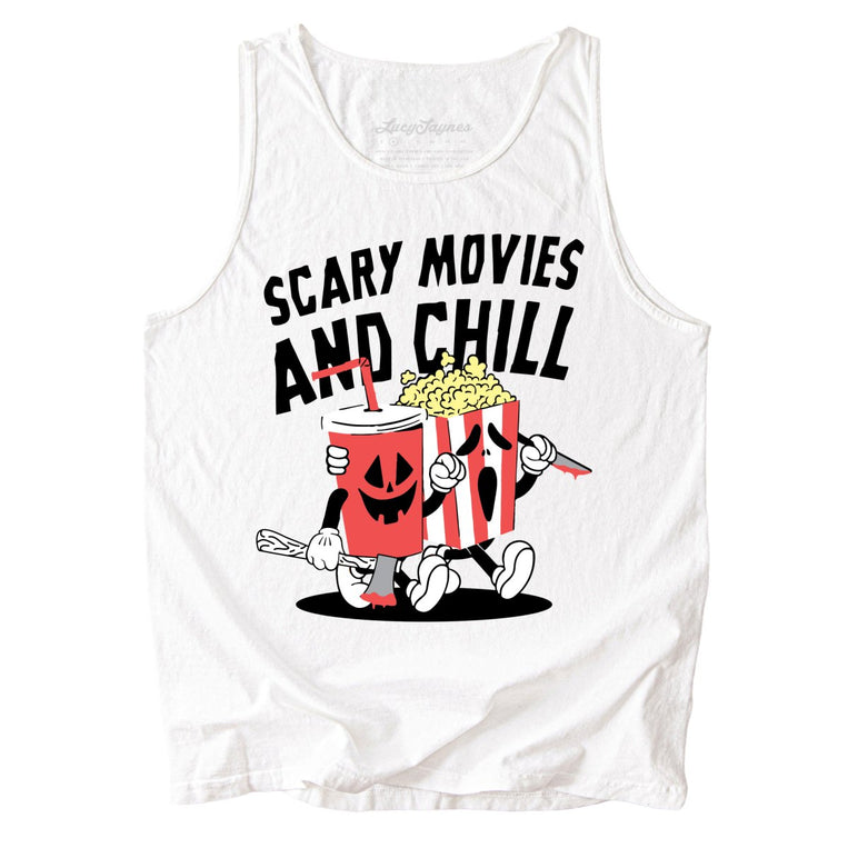 Scary Movies and Chill Comfort Colors Graphic Tank Top - White