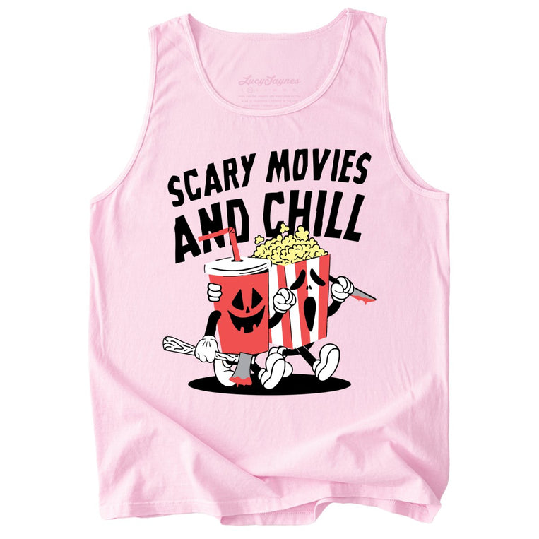 Scary Movies and Chill Comfort Colors Graphic Tank Top - Blossom