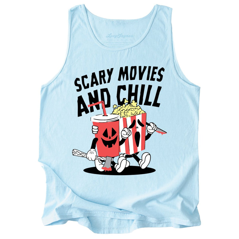 Scary Movies and Chill Comfort Colors Graphic Tank Top - Chambray