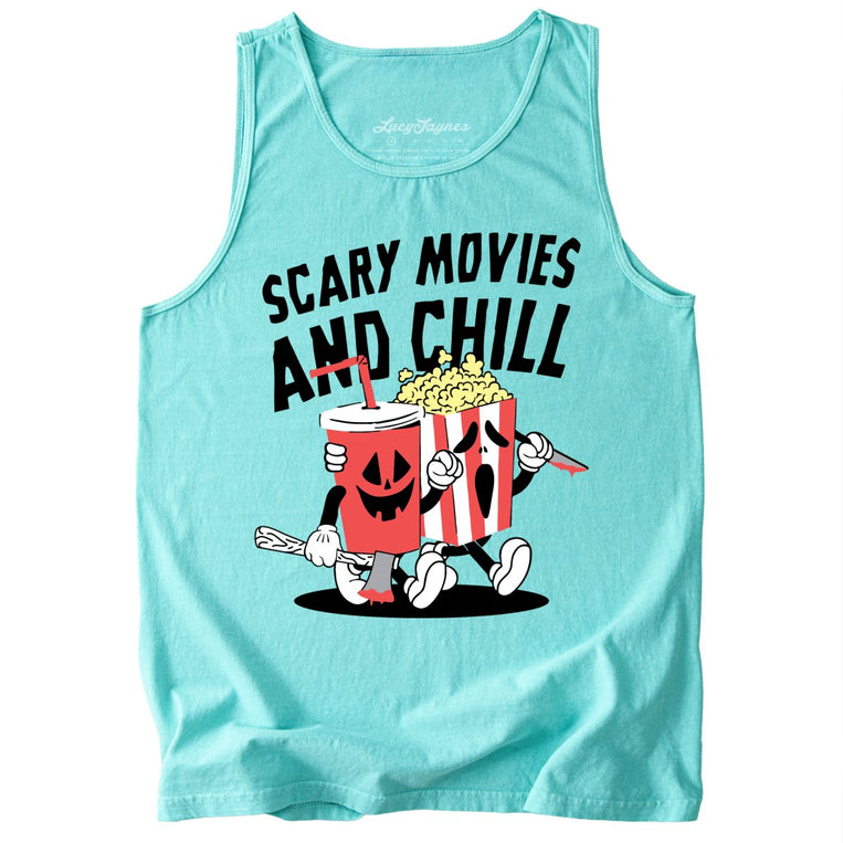 Scary Movies and Chill Comfort Colors Graphic Tank Top - Chalky Mint