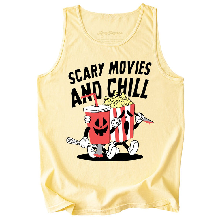 Scary Movies and Chill Comfort Colors Graphic Tank Top - Butter