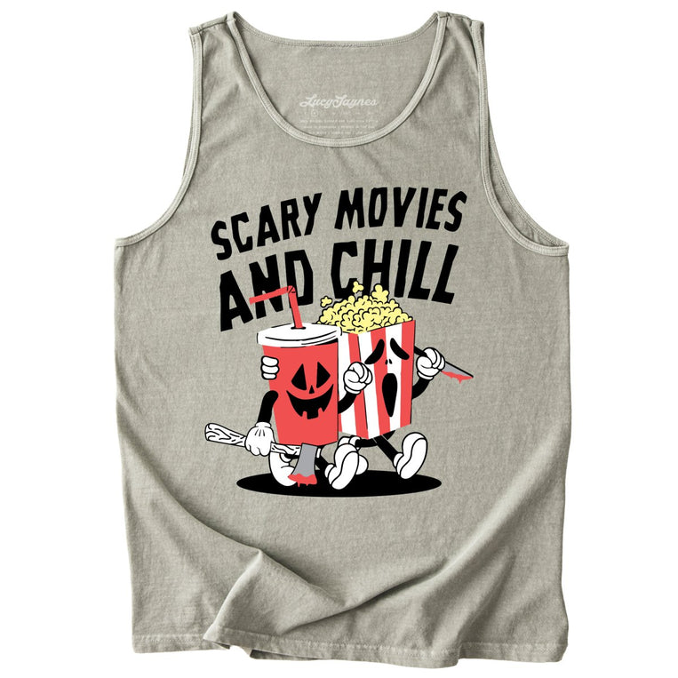Scary Movies and Chill Comfort Colors Graphic Tank Top - Sandstone