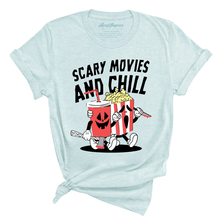Scary Movies and Chill Graphic Tee - Heather Ice Blue
