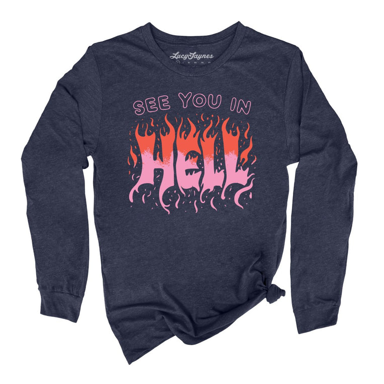 See You In Hell Graphic Long Sleeve Tee - Heather Navy
