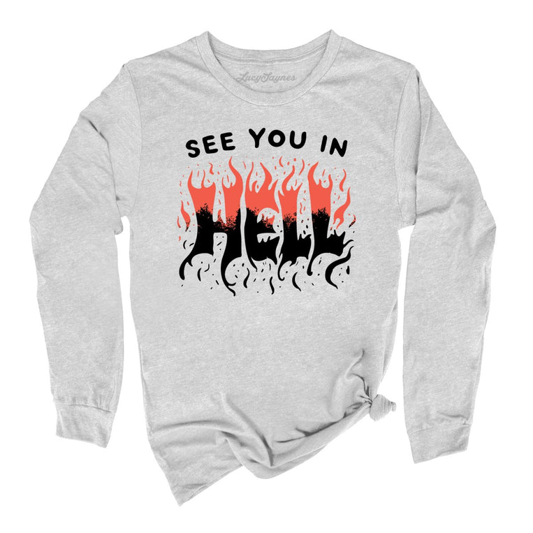 See You In Hell Graphic Long Sleeve Tee - Athletic Heather