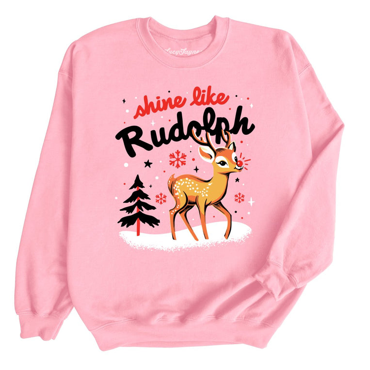 Shine Like Rudolph Graphic Sweatshirt - Light Pink