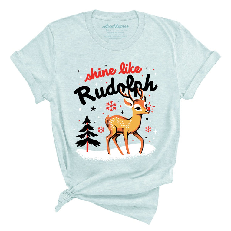 Shine Like Rudolph Graphic Tee - Heather Ice Blue