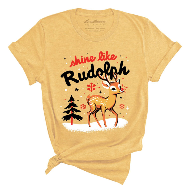 Shine Like Rudolph Graphic Tee - Heather Yellow Gold