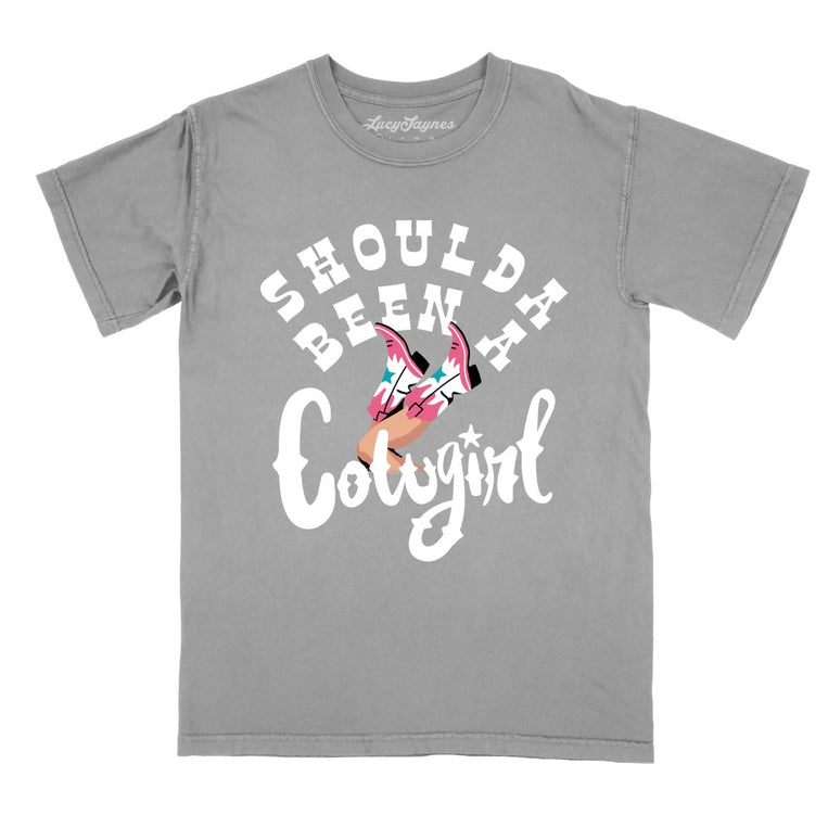 Should of Been a Cowgirl Comfort Colors Graphic Tee - Grey