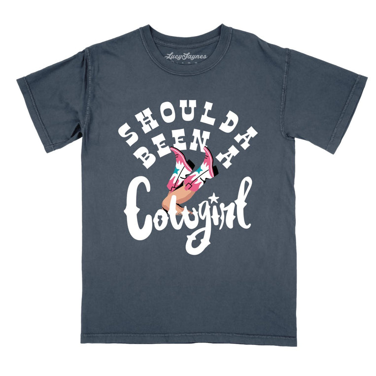 Should of Been a Cowgirl Comfort Colors Graphic Tee - Denim
