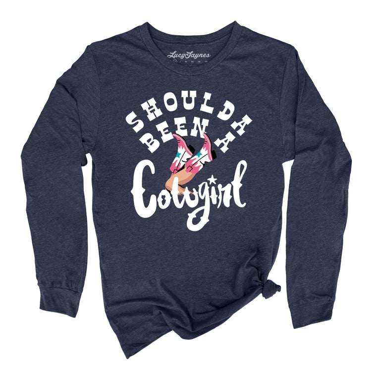 Should of Been a Cowgirl Graphic Long Sleeve Tee - Heather Navy