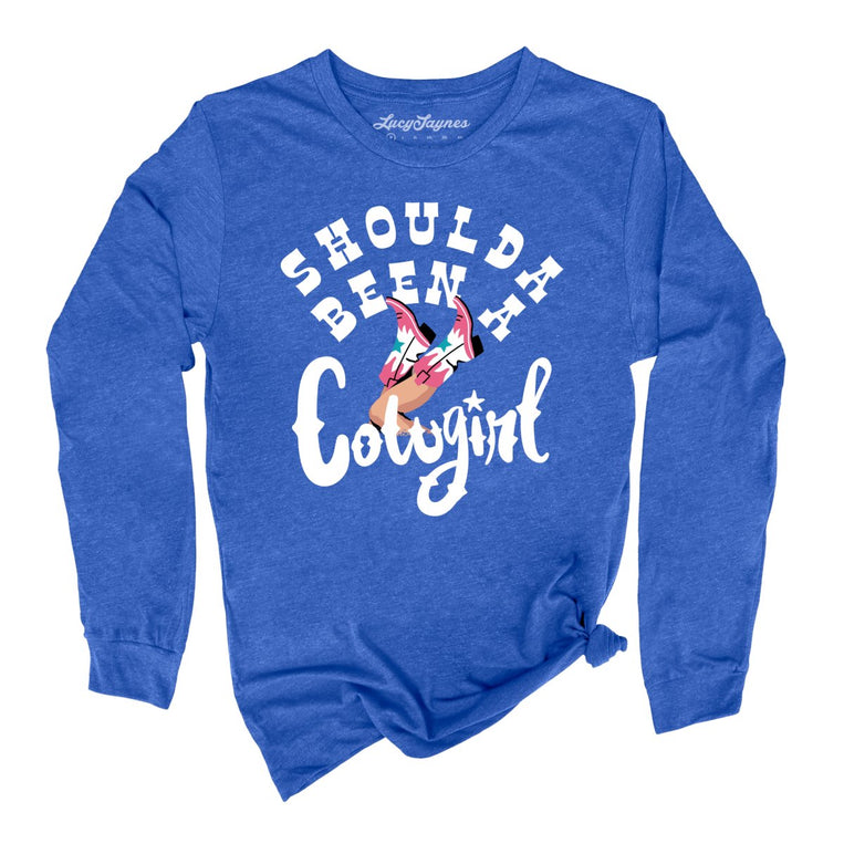 Should of Been a Cowgirl Graphic Long Sleeve Tee - Heather True Royal