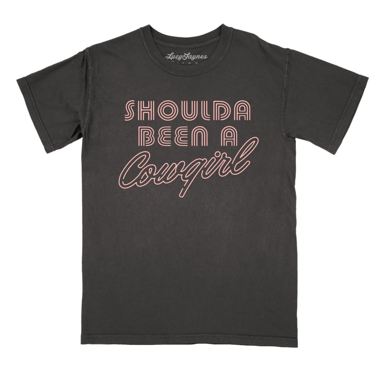 Should of Been a Cowgirl Retro Neon Comfort Colors Graphic Tee - Pepper